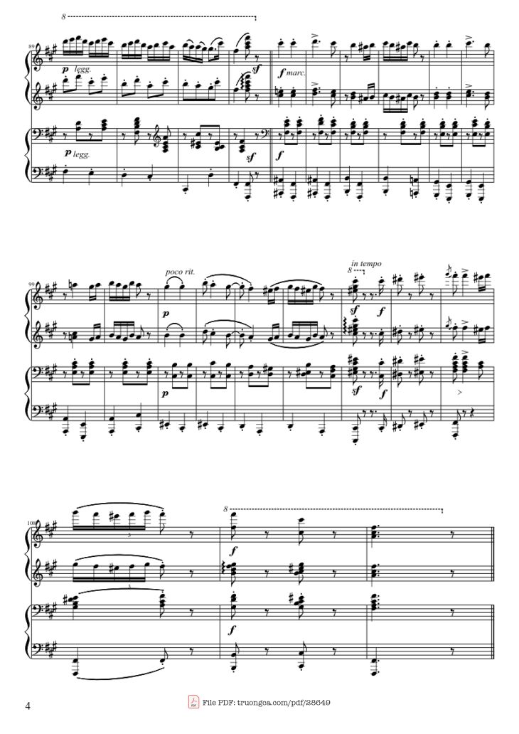 Page 4 of the piano sheet music PDF Piano – Hungarian Dance No. 5 (4 hands Piano) by Johannes Brahms