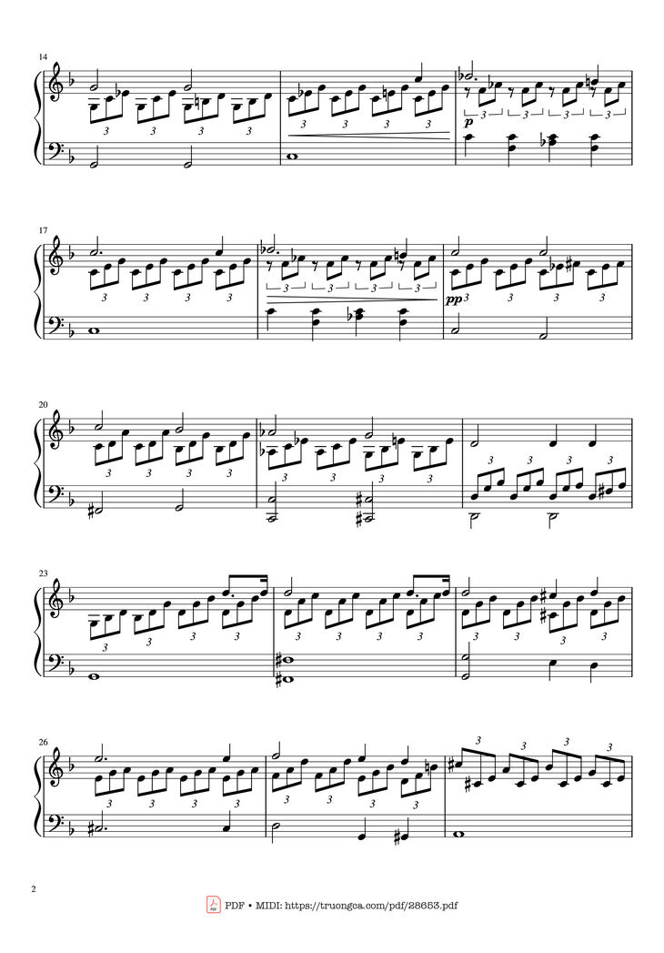 Page 2 of the piano sheet music PDF Piano – Moonlight Sonata 1st Movement Piano (Easy ver.) by Ludwig Van Beethoven