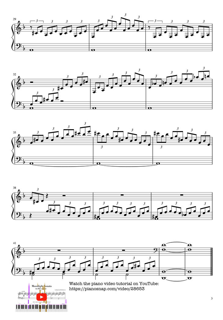 Page 3 of the piano sheet music PDF Piano – Moonlight Sonata 1st Movement Piano (Easy ver.) by Ludwig Van Beethoven