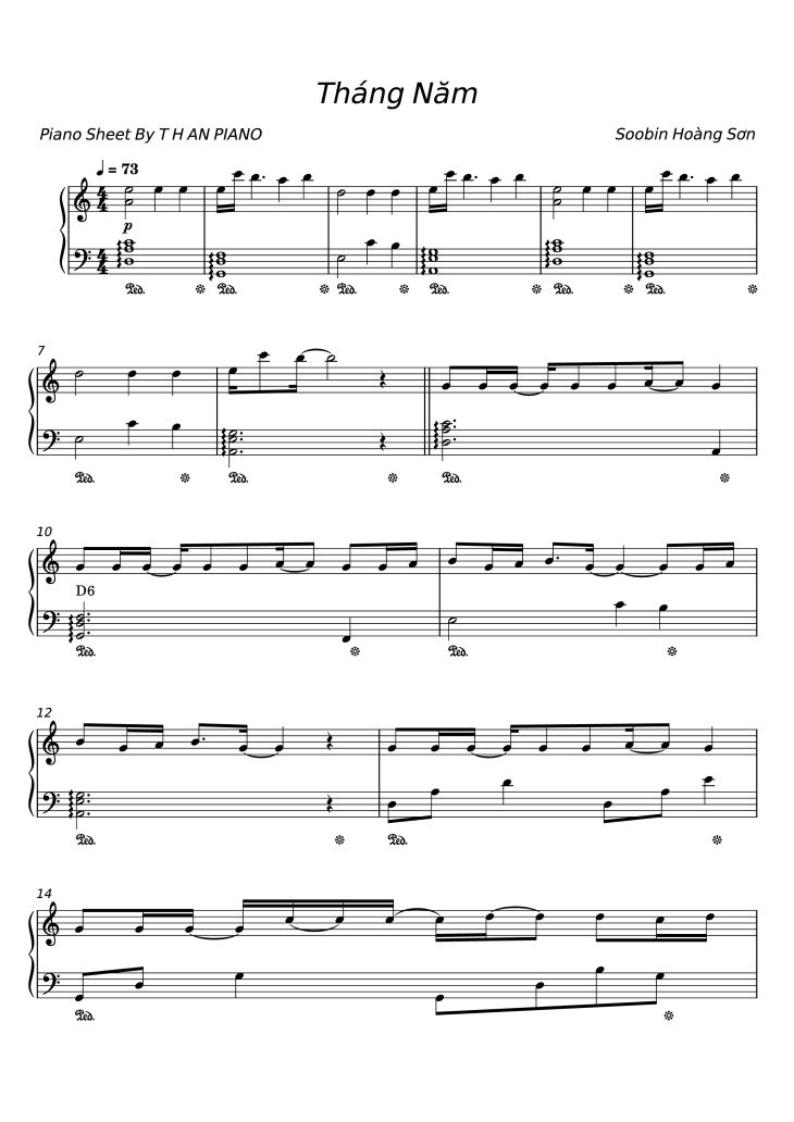 Page 1 of the piano sheet music PDF Piano – Tháng Năm Piano by Soobin Hoàng Sơn