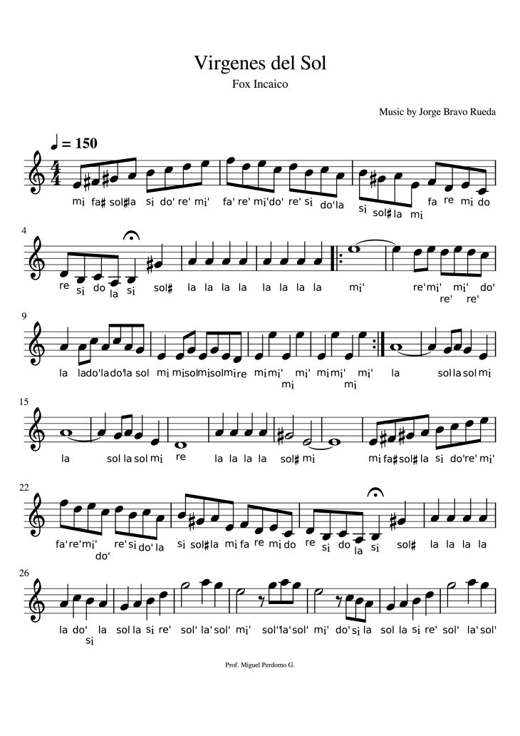 Page 1 of the piano sheet music PDF Piano – Virgenes del Sol Piano by Music by Jorge Bravo Rueda