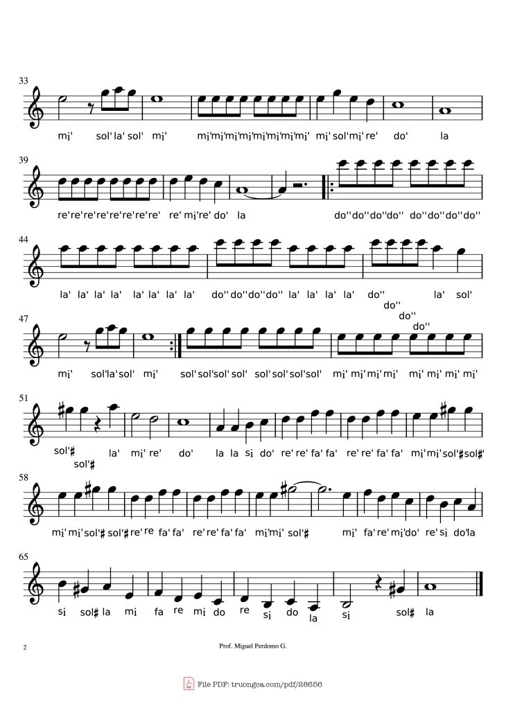 Page 2 of the piano sheet music PDF Piano – Virgenes del Sol Piano by Music by Jorge Bravo Rueda