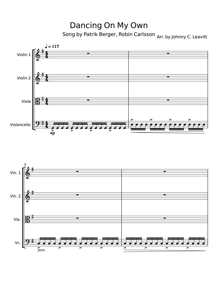 Page 1 of the piano sheet music PDF – Dancing On My Own Violin by Svetakorol777