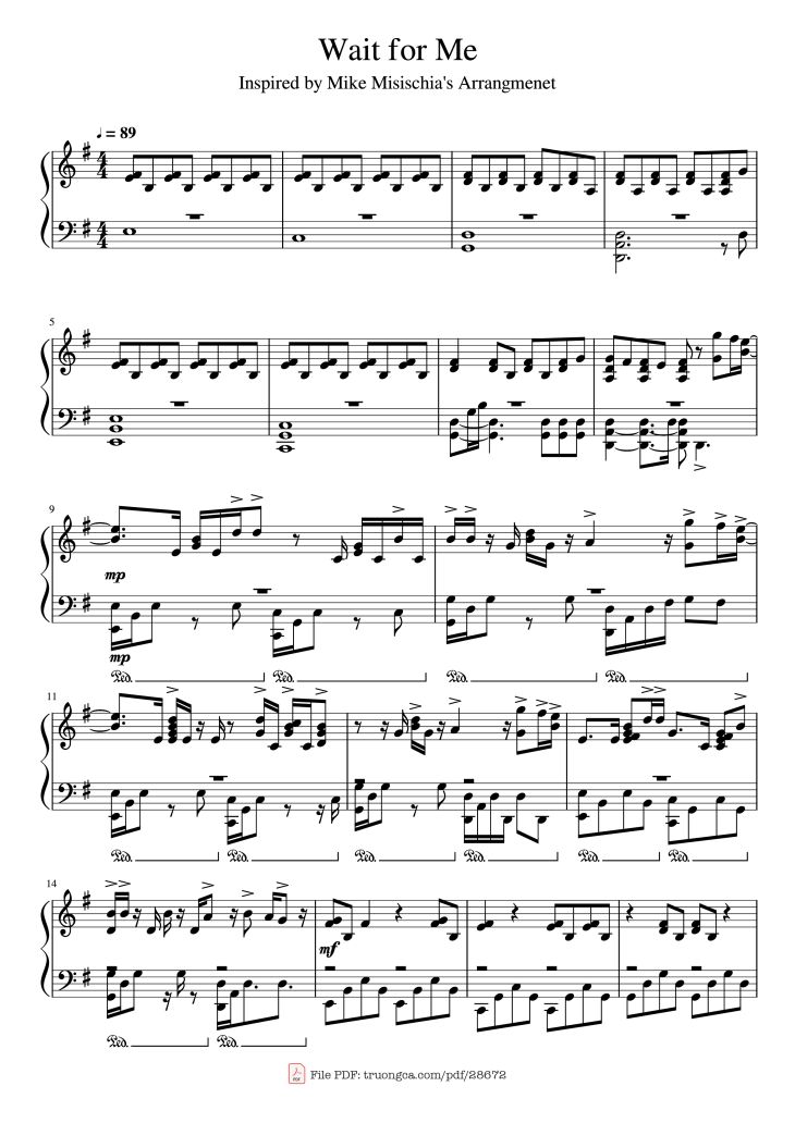 Page 1 of the piano sheet music PDF Piano – Wait for Me Piano by Undefined
