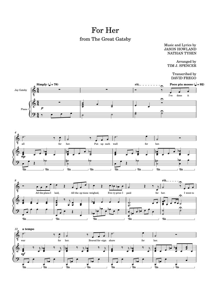 Page 1 of the piano sheet music PDF Piano – For Her Piano by Music and Lyrics by