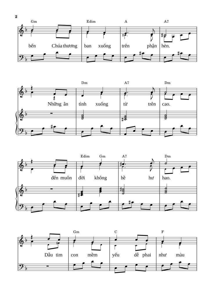 Page 2 of the piano sheet music PDF Piano – Cảm mến ân tình (Đệm hát Piano) by Phùng Minh Mẫn