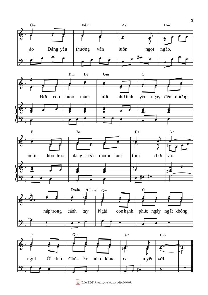 Page 3 of the piano sheet music PDF Piano – Cảm mến ân tình (Đệm hát Piano) by Phùng Minh Mẫn