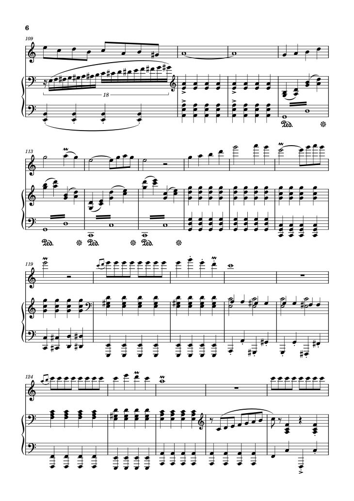 Page 6 of the piano sheet music PDF Piano – Vírgenes del sol Piano by Compositor: Jorge Bravo de Rueda