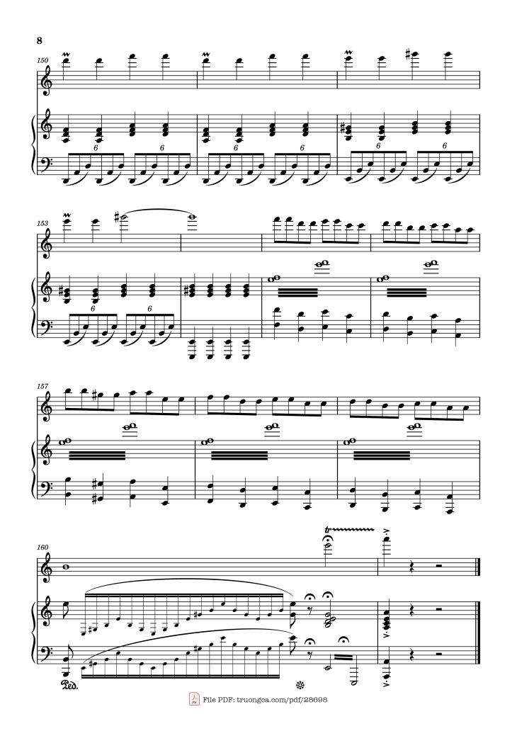 Page 8 of the piano sheet music PDF Piano – Vírgenes del sol Piano by Compositor: Jorge Bravo de Rueda