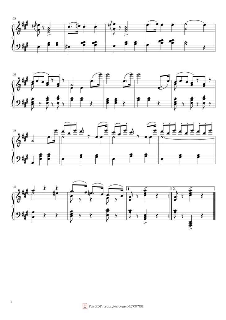 Page 2 of the piano sheet music PDF Piano – La Donna È Mobile Piano by Giuseppe Verdi