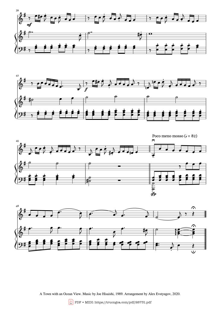 Page 3 of the piano sheet music PDF – A Town with an Ocean View (Violin & Piano) by Joe Hisaishi