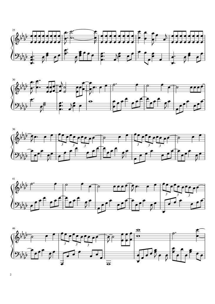 Page 2 of the piano sheet music PDF Piano – serendipity Piano by Arr. by doopiano tr. by Ruby Rutherford