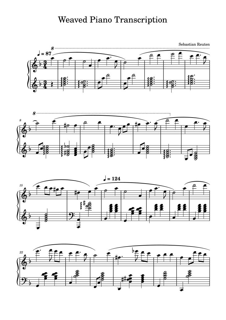 Page 1 of the piano sheet music PDF Piano – Weaved Piano Transcription by Sebastian Reuten