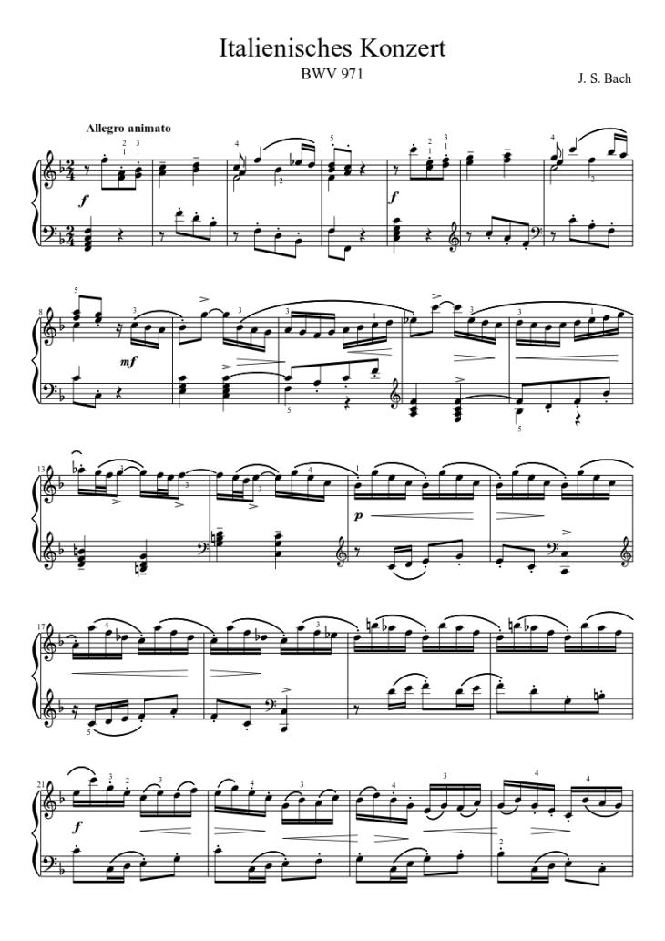 Page 1 of the piano sheet music PDF Piano – Italienisches Konzert Piano by Jose Duran