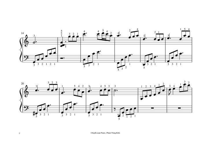 Page 2 of the piano sheet music PDF – Nhớ mùa thu Hà Nội (Piano dễ tập) by Trịnh Công Sơn (piano Phạm Trung Kiên)