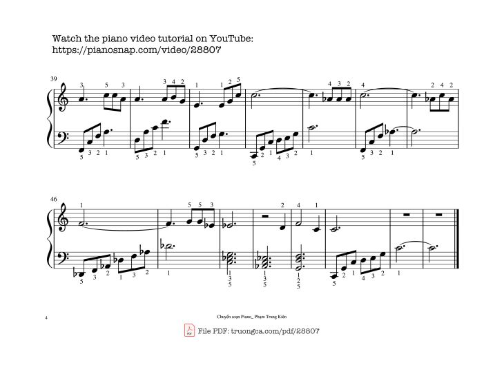 Page 4 of the piano sheet music PDF – Nhớ mùa thu Hà Nội (Piano dễ tập) by Trịnh Công Sơn (piano Phạm Trung Kiên)