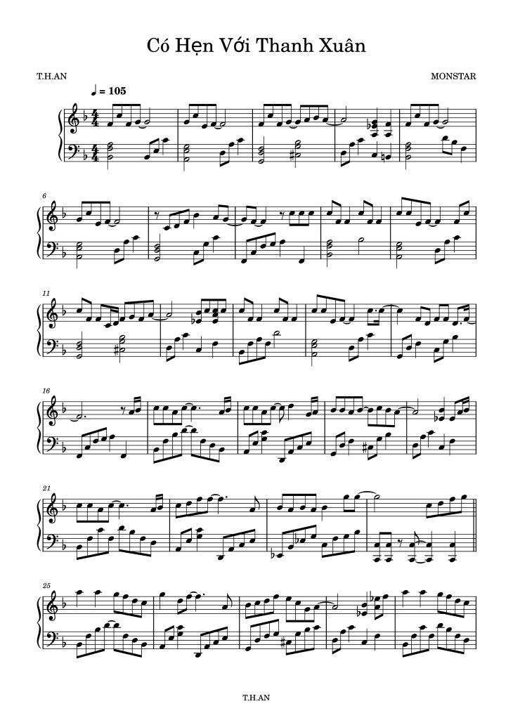 Page 1 of the piano sheet music PDF Piano – Có Hẹn Với Thanh Xuân Piano by MONSTAR