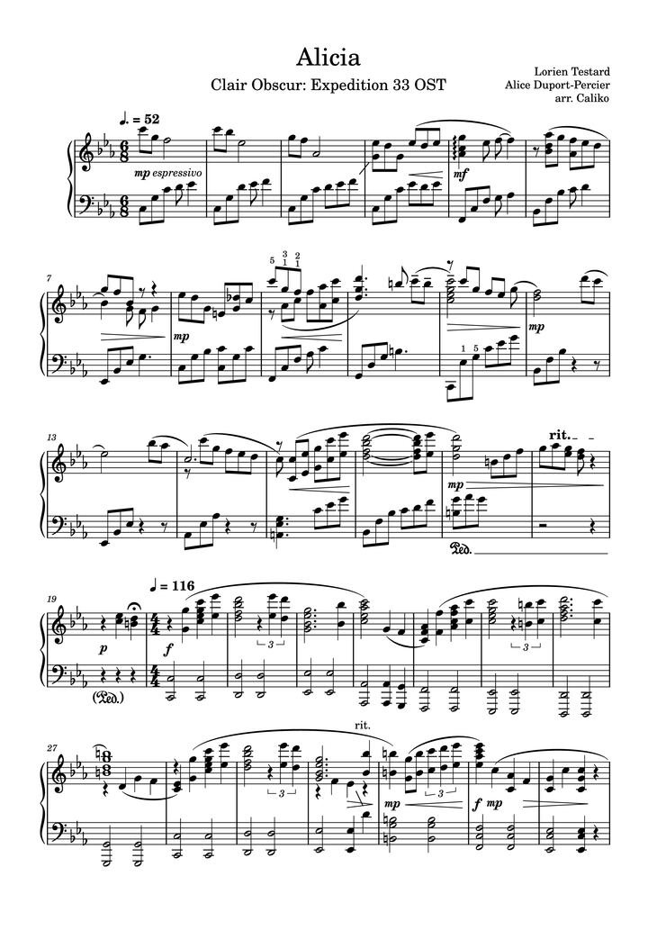 Page 1 of the piano sheet music PDF Piano – Alicia Piano by Lorien Testard