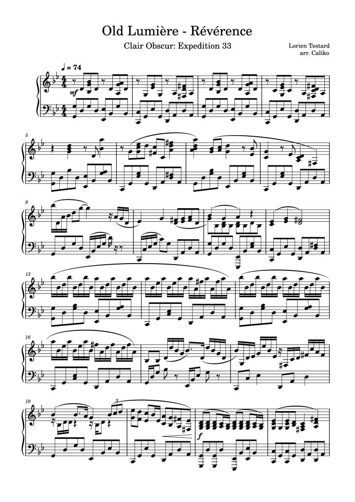 Page 1 of the piano sheet music PDF Piano – Old Lumière - Révérence Piano by Lorien Testard