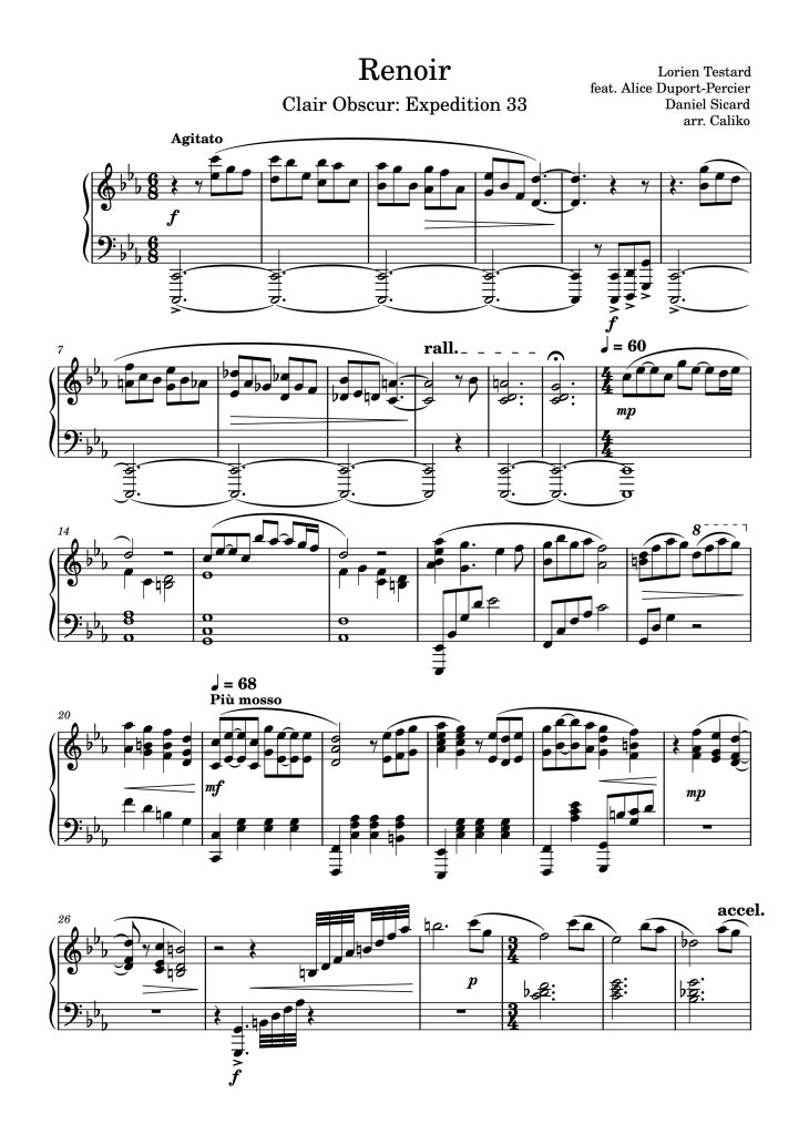 Page 1 of the piano sheet music PDF Piano – Renoir Piano by Lorien Testard
