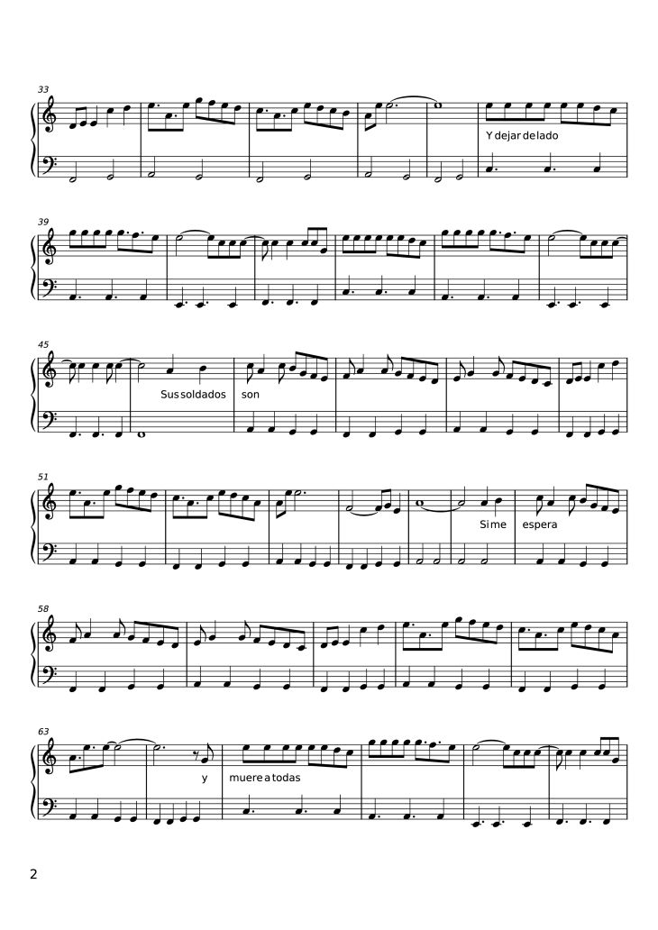 Page 2 of the piano sheet music PDF Piano – Extremoduro - La vereda de la puerta de atrás Piano by Extremoduro