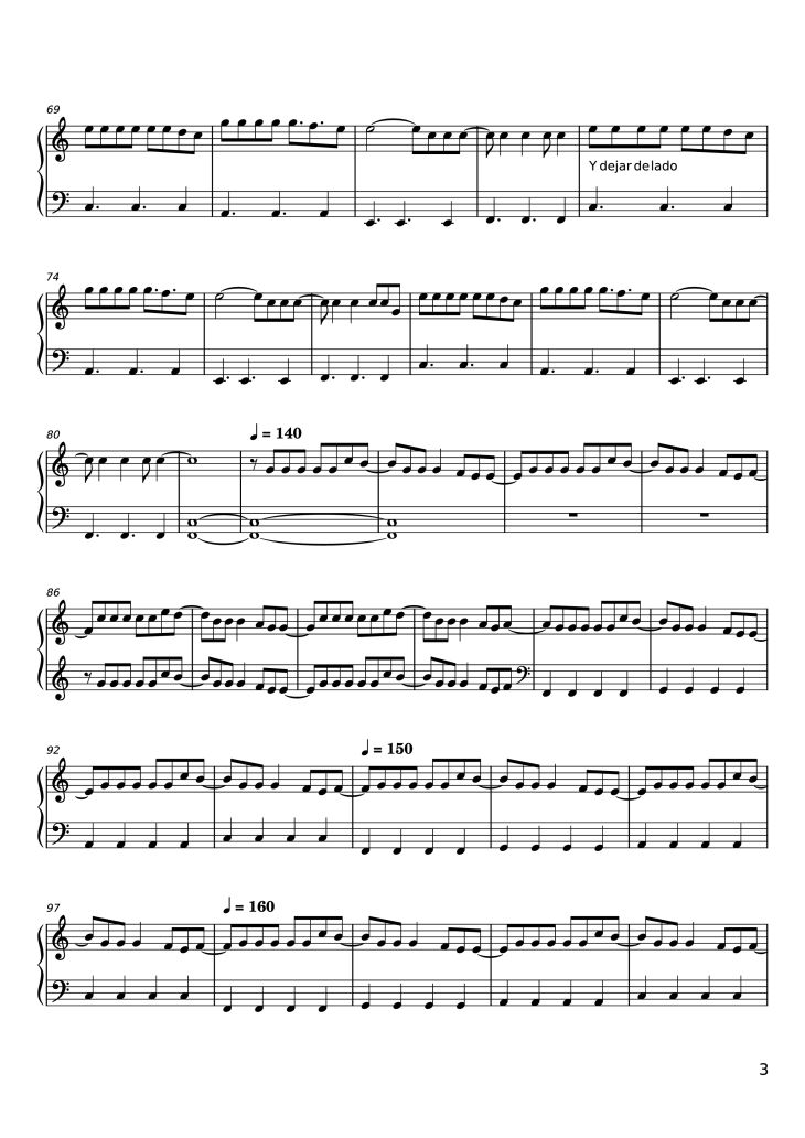 Page 3 of the piano sheet music PDF Piano – Extremoduro - La vereda de la puerta de atrás Piano by Extremoduro