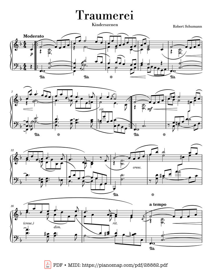 Page 1 of the piano sheet music PDF Piano – Traumerei Kinderszenen Piano by Robert Schumann