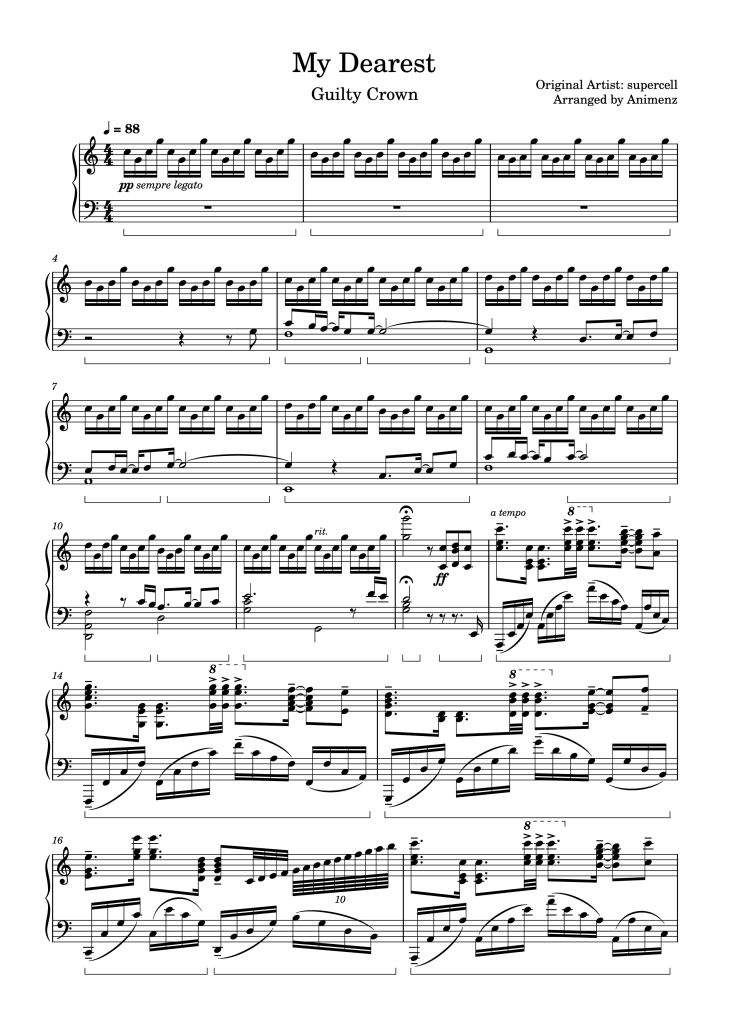 Page 1 of the piano sheet music PDF Piano – My Dearest Piano by Original Artist: supercell