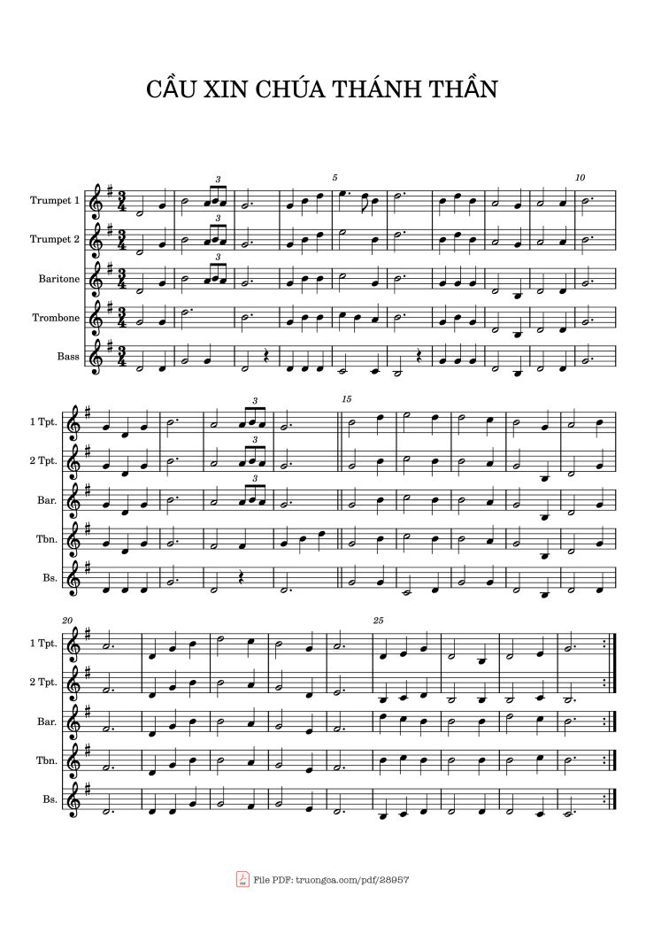Page 1 of the piano sheet music PDF Guitar Tab – Cầu Xin Chúa Thánh Thần sheet kèn Trumpet by Phương Linh