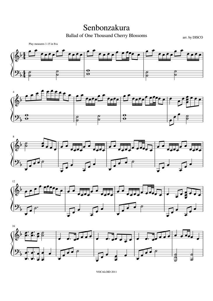 Page 1 of the piano sheet music PDF Piano – Senbonzakura Piano by Undefined