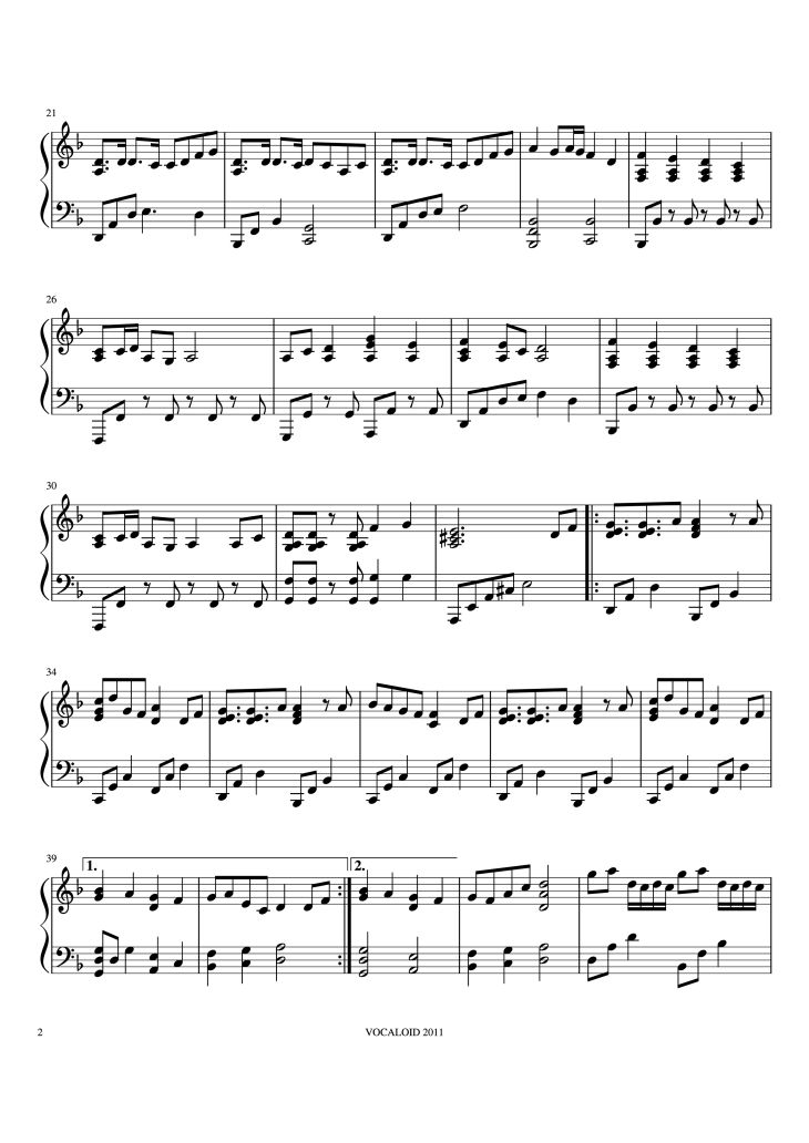 Page 2 of the piano sheet music PDF Piano – Senbonzakura Piano by Undefined