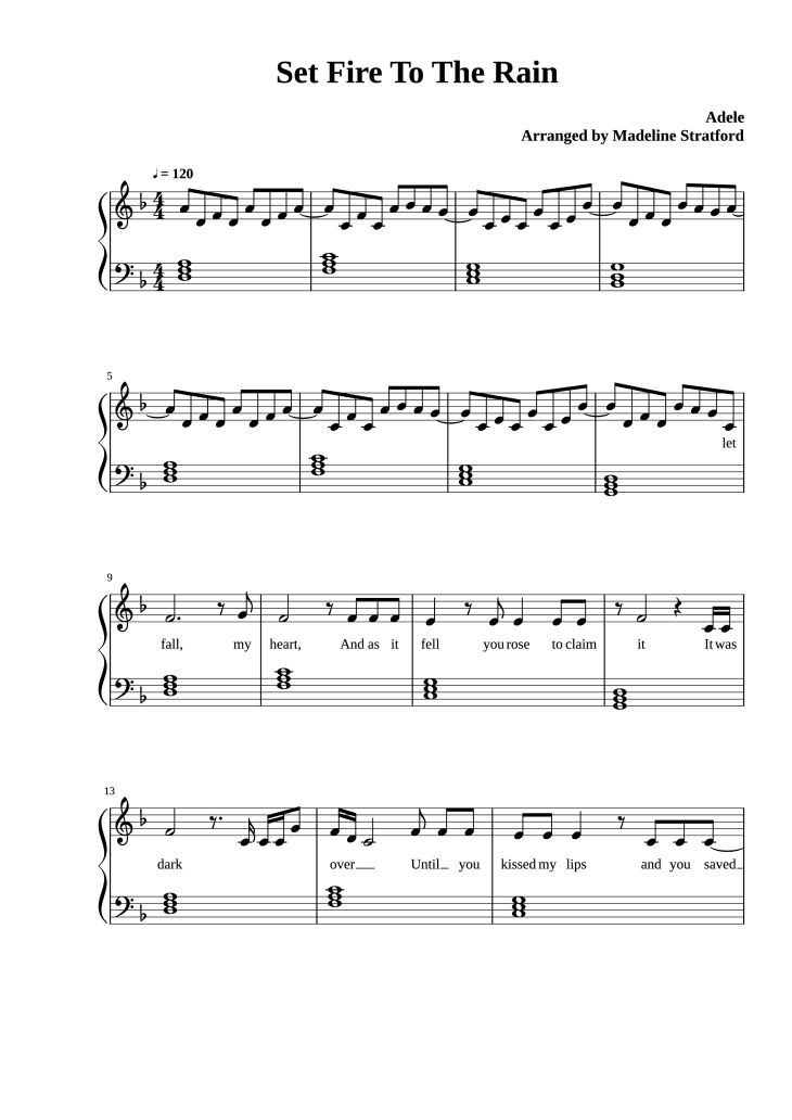 Page 1 of the piano sheet music PDF Piano – Set Fire To The Rain Piano by Adele