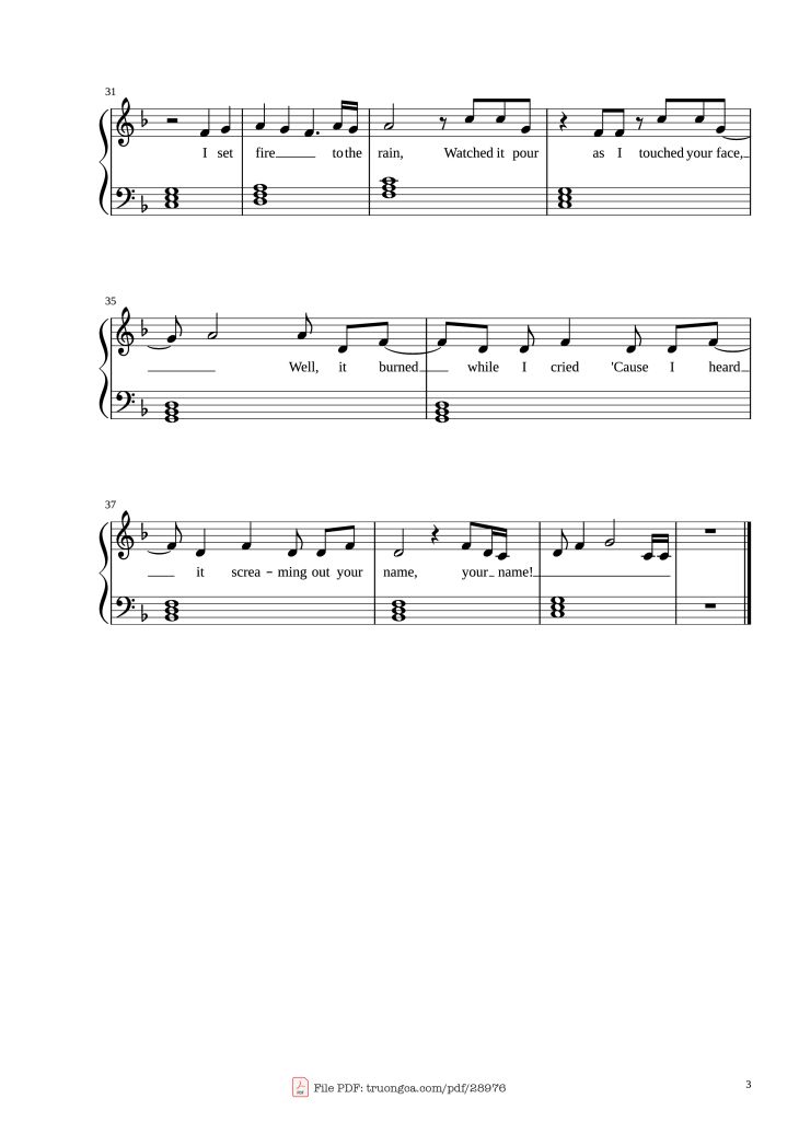 Page 3 of the piano sheet music PDF Piano – Set Fire To The Rain Piano by Adele