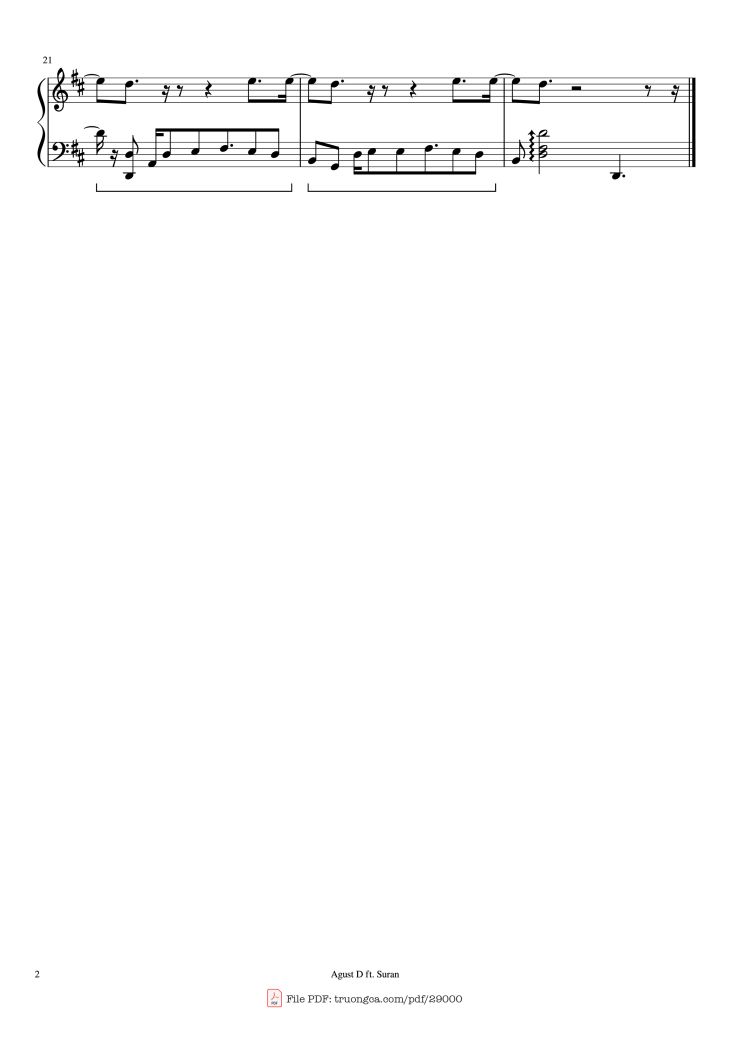 Page 2 of the piano sheet music PDF Piano – So Far Away Piano by Agust D