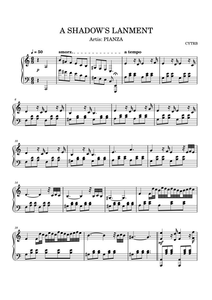 Page 1 of the piano sheet music PDF Piano – A SHADOW