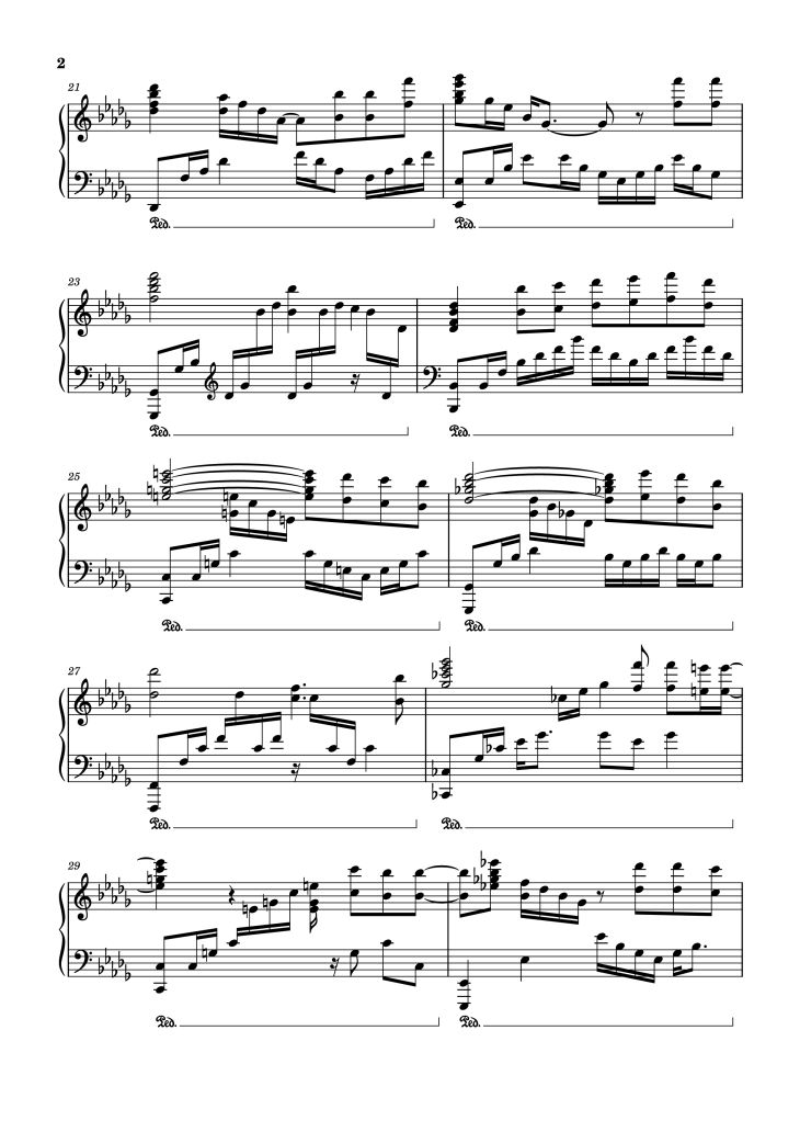 Page 2 of the piano sheet music PDF Piano – Guns for Hire Piano by Composed by: Woodkid