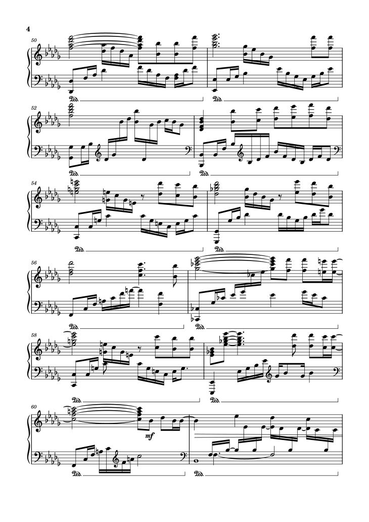 Page 4 of the piano sheet music PDF Piano – Guns for Hire Piano by Composed by: Woodkid