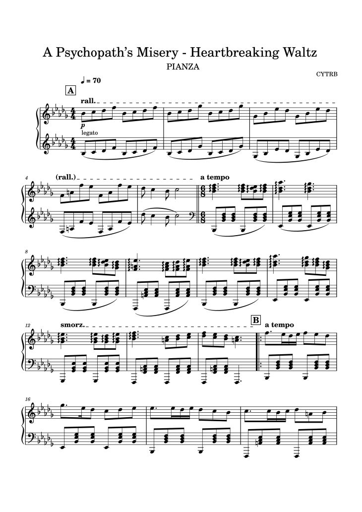 Page 1 of the piano sheet music PDF Piano – A Psychopath’s Misery - Heartbreaking Waltz Piano by CYTRB