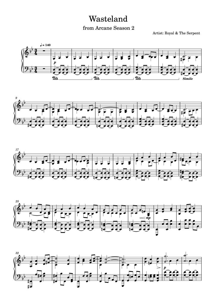 Page 1 of the piano sheet music PDF Piano – Wasteland Piano by Artist: Royal & The Serpent
