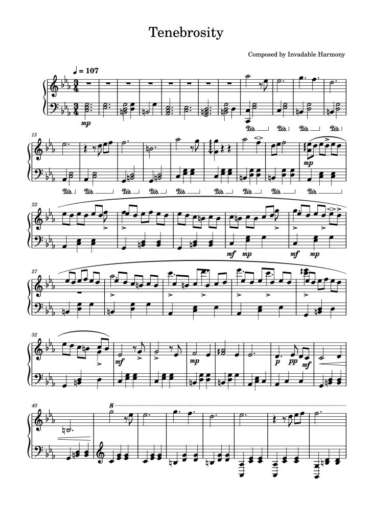 Page 1 of the piano sheet music PDF Piano – Tenebrosity Piano by Composed by Invadable Harmony