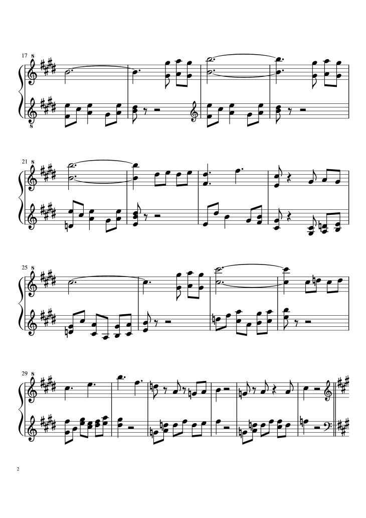 Page 2 of the piano sheet music PDF Piano – An Ending Piano by Toby Fox