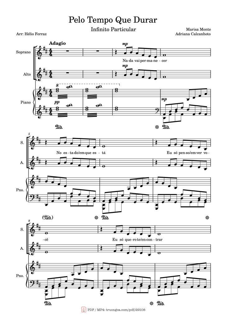 Page 1 of the piano sheet music PDF Piano – Pelo Tempo Que Durar Piano by Marisa Monte