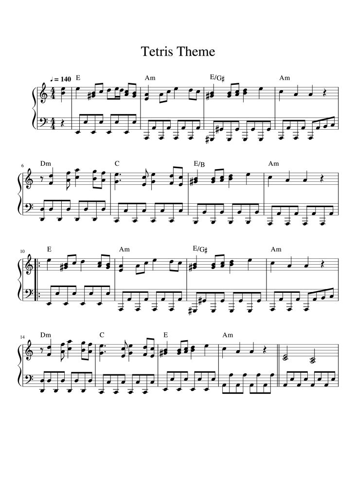 Page 1 of the piano sheet music PDF Piano – Tetris Theme Piano by Undefined