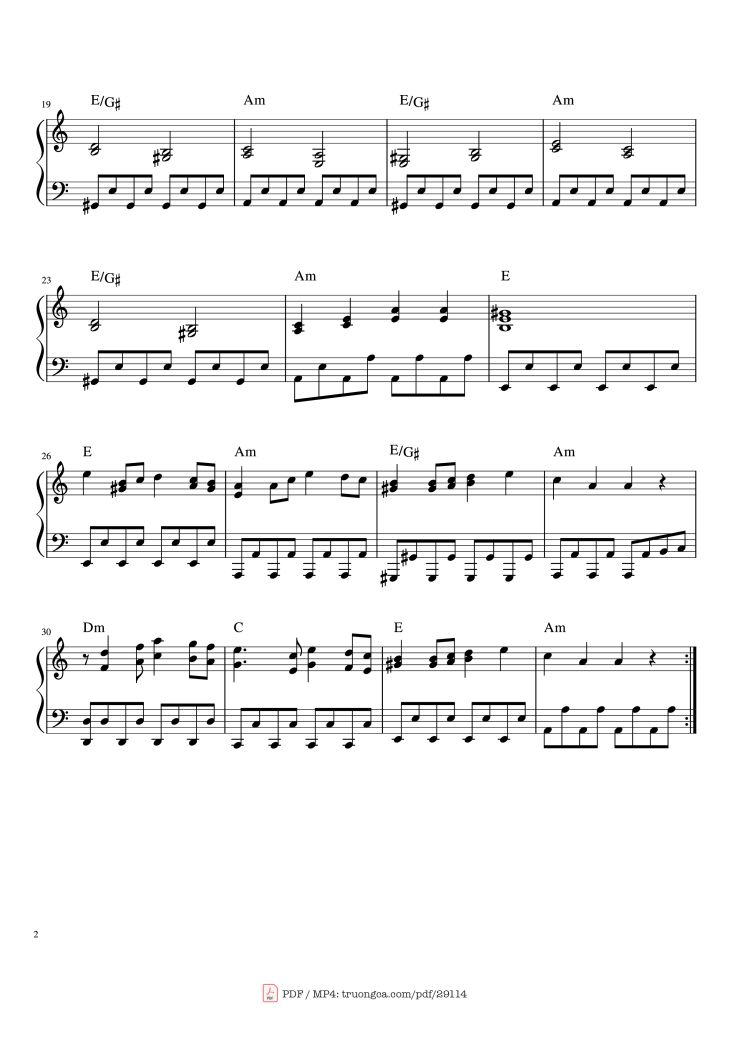 Page 2 of the piano sheet music PDF Piano – Tetris Theme Piano by Undefined