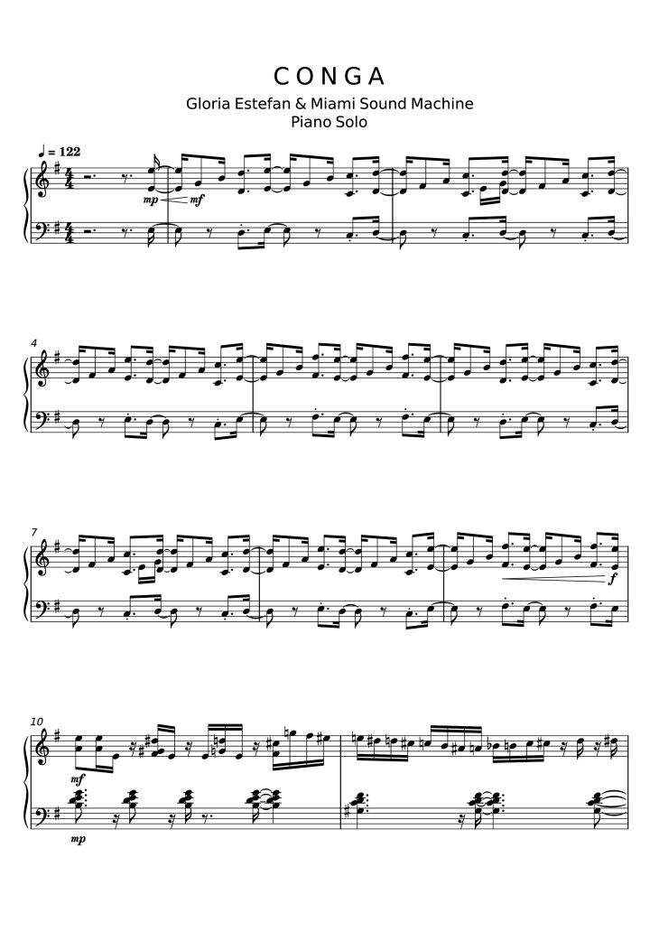 Page 1 of the piano sheet music PDF Piano – CONGA Piano by Gloria Estefan