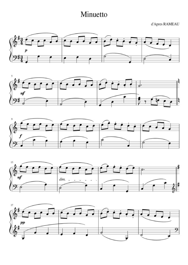 Page 1 of the piano sheet music PDF Piano – Minuetto Piano by Methode Rose