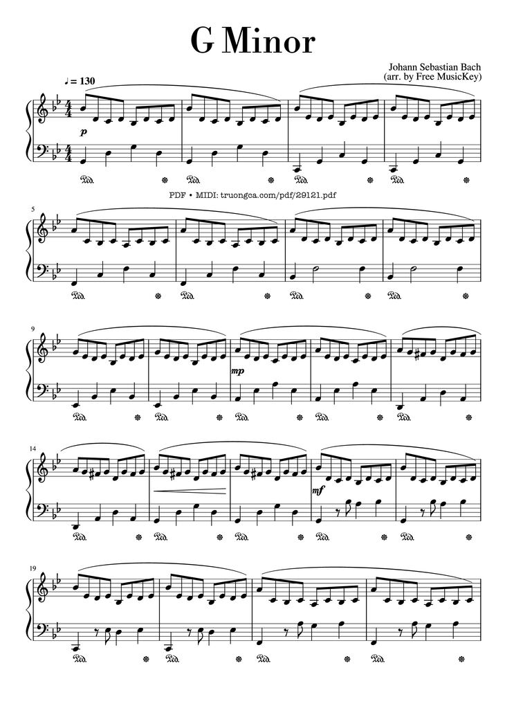 Page 1 of the piano sheet music PDF Piano – G Minor Piano by Johann Sebastian Bach