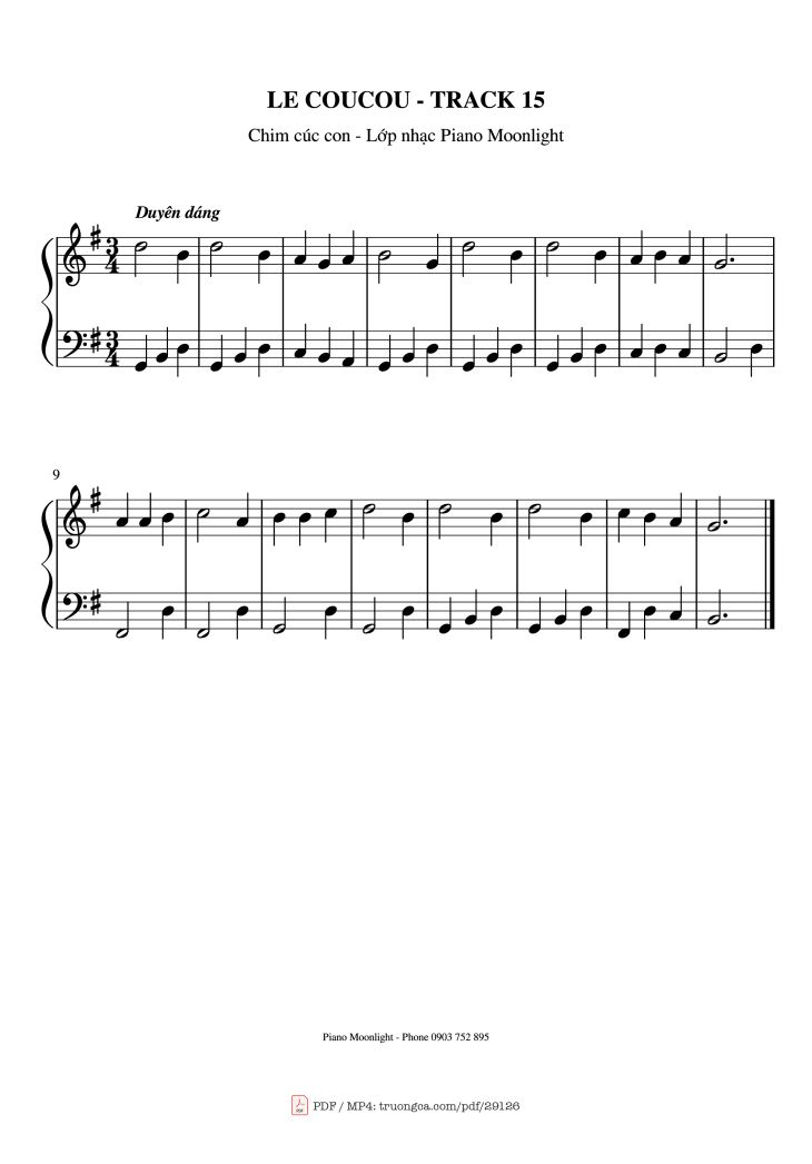 Page 1 of the piano sheet music PDF Piano – LE COUCOU (Chim cu) Piano by Method Rose