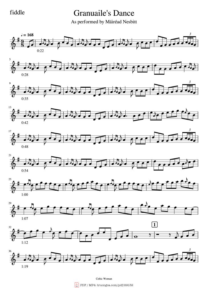 Page 1 of the piano sheet music PDF Piano – Granuaile