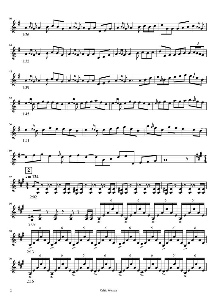 Page 2 of the piano sheet music PDF Piano – Granuaile